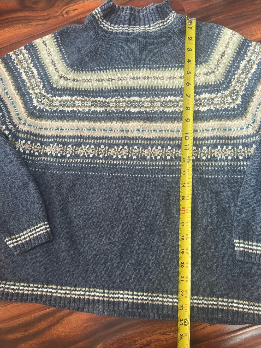 Womens XL Heirloom Collectibles Blue Fair Isle Turtleneck Sweater
